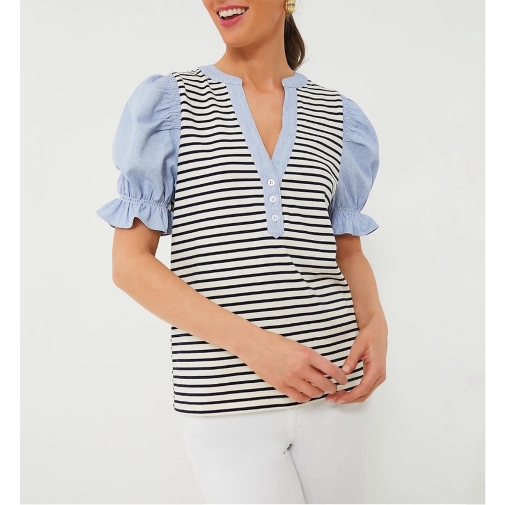 Tuckernuck Blue and White Striped Blouse